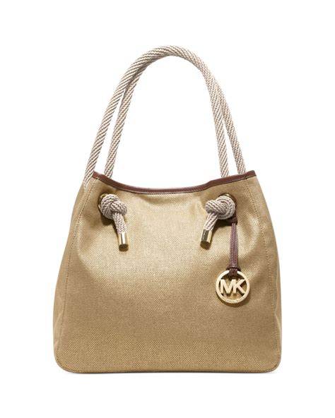 michael kors marina grab bag gold|Michael Kors Marina Medium Grab Bag beige Gold metallic canvas.